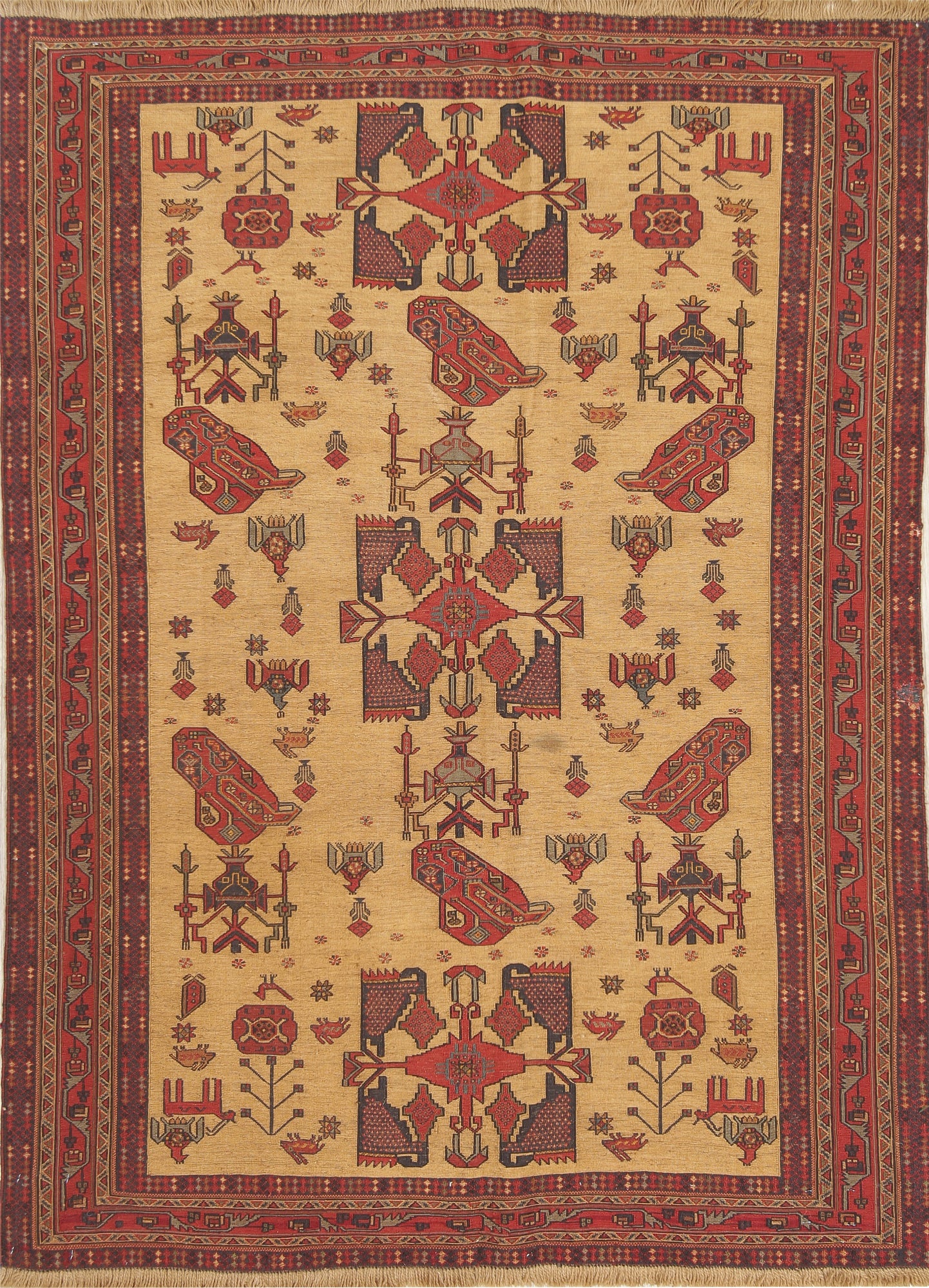 Tribal Sumak Kilim Shiraz Persian Wool Rug 4x6