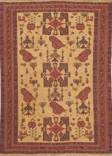 Tribal Sumak Kilim Shiraz Persian Wool Rug 4x6