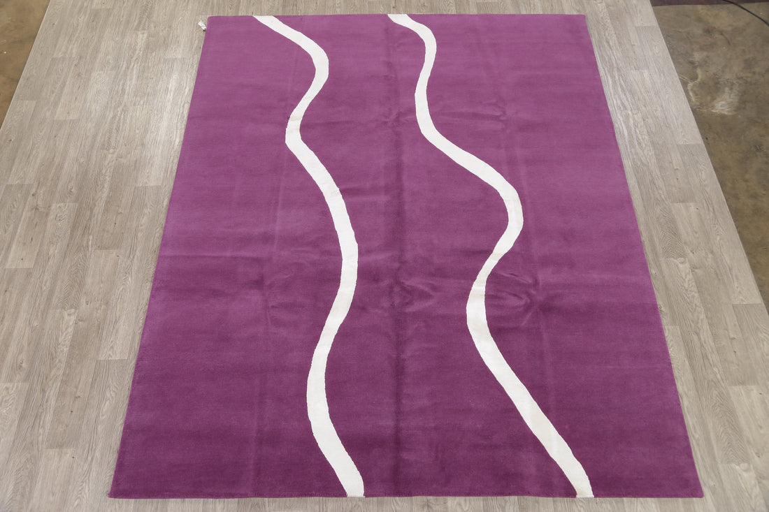 Wool/Silk Modern Purple Nepal Hand-Knotted Area Rug 8x10
