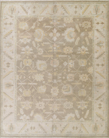 Vegetable Dye Muted Brown Oushak Turkish Hand-Knotted Area Rug 12X15