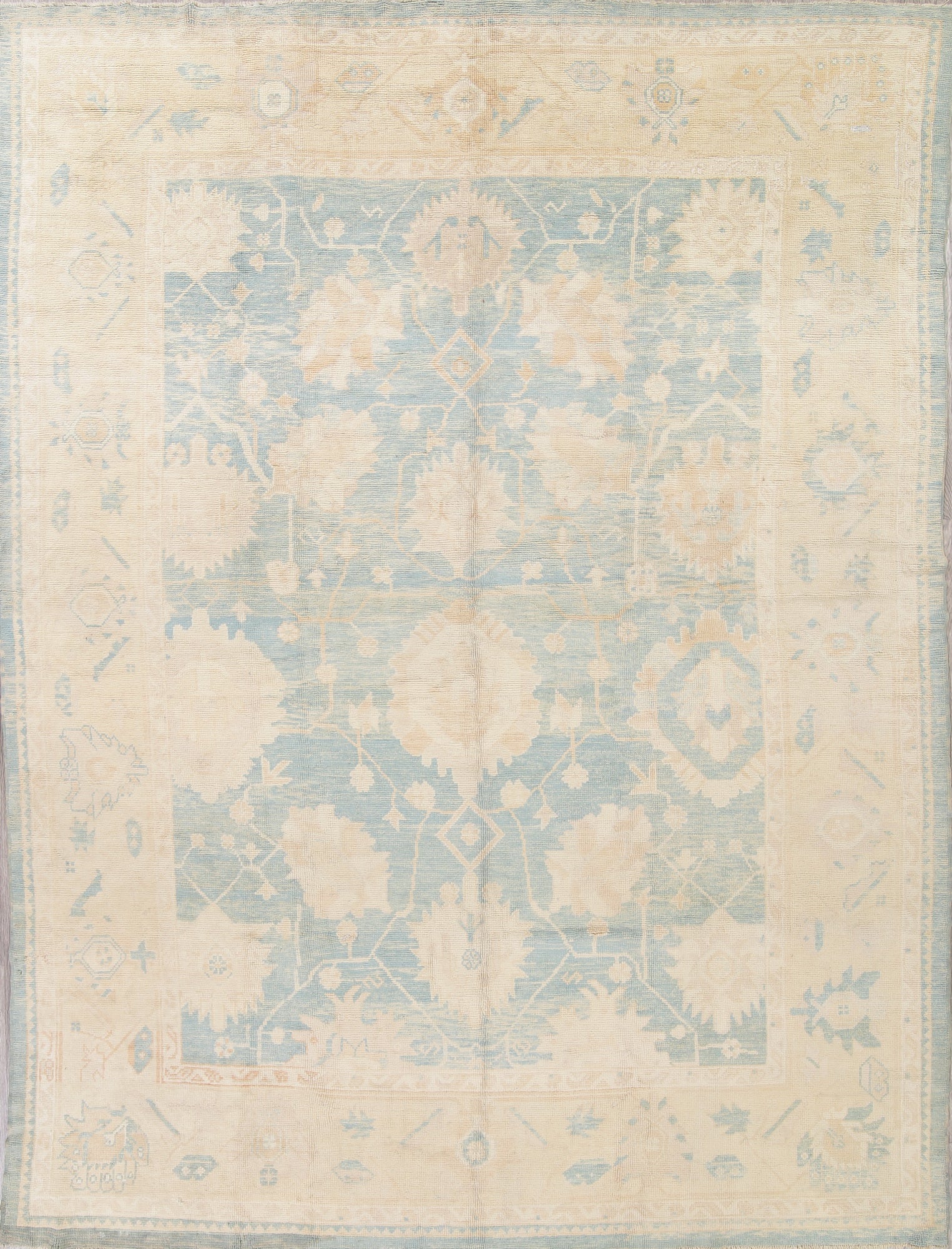Vegetable Dye Muted Blue Oushak Turkish Hand-Knotted Area Rug 10x14