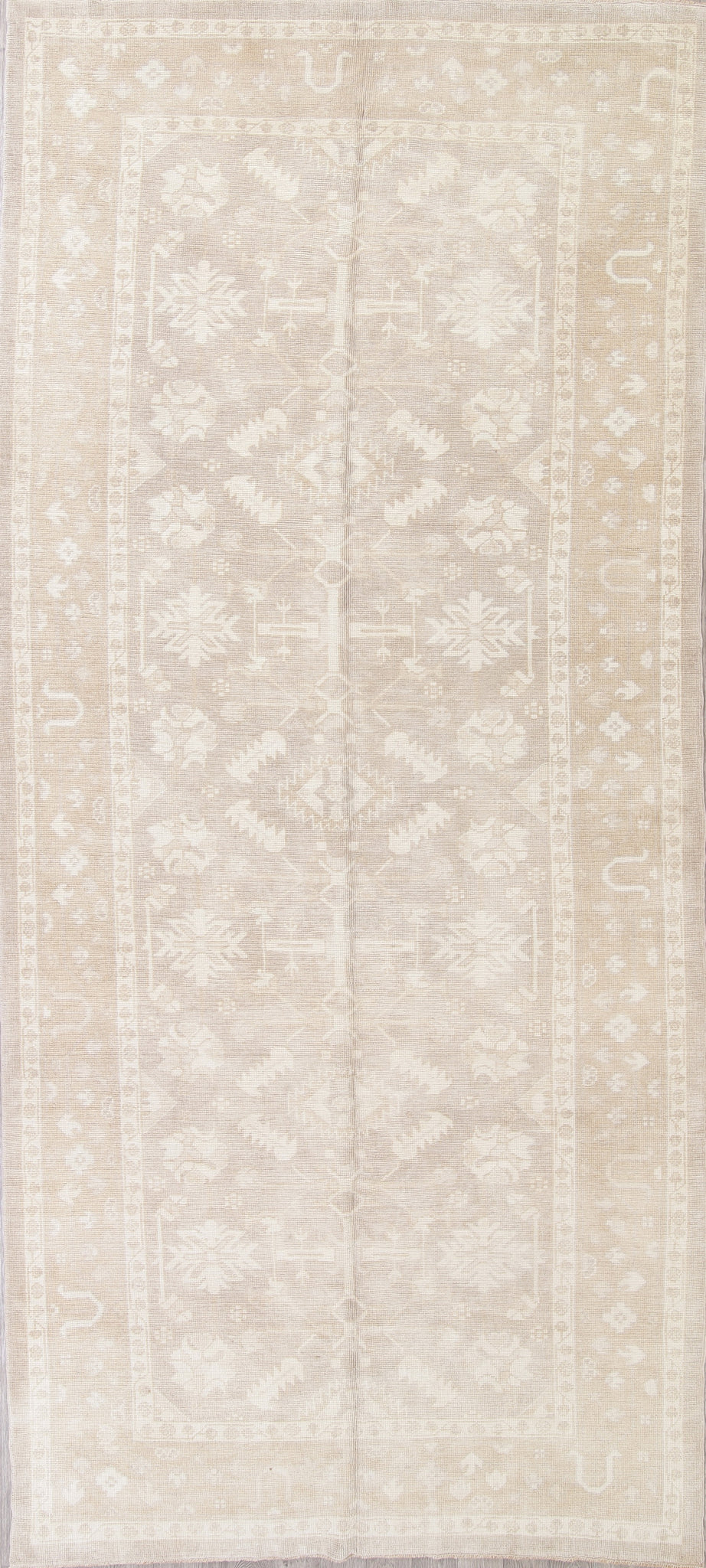 Vegetable Dye Muted Tan Oushak Turkish Hand-Knotted Runner Rug 7x16