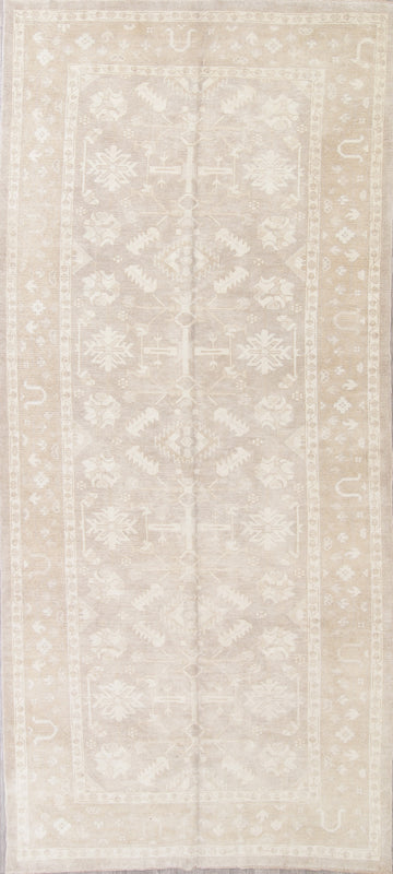 Vegetable Dye Muted Tan Oushak Turkish Hand-Knotted Runner Rug 7x16