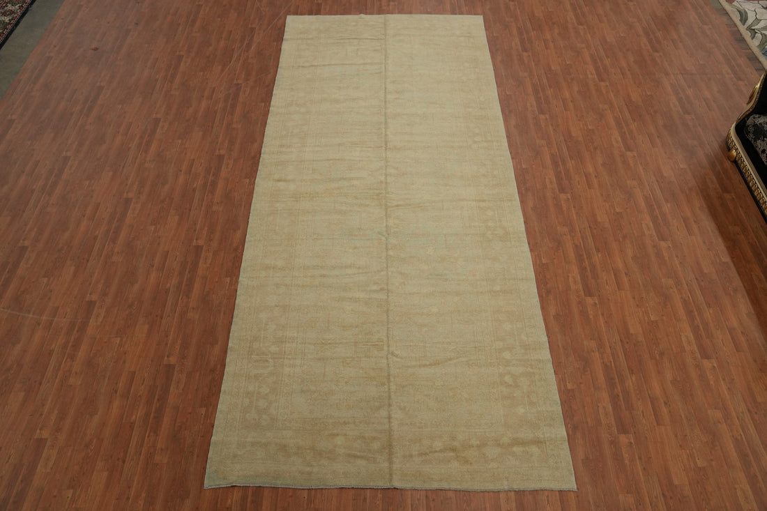 Vegetable Dye Muted Pale Oushak Turkish Runner Rug 7x17