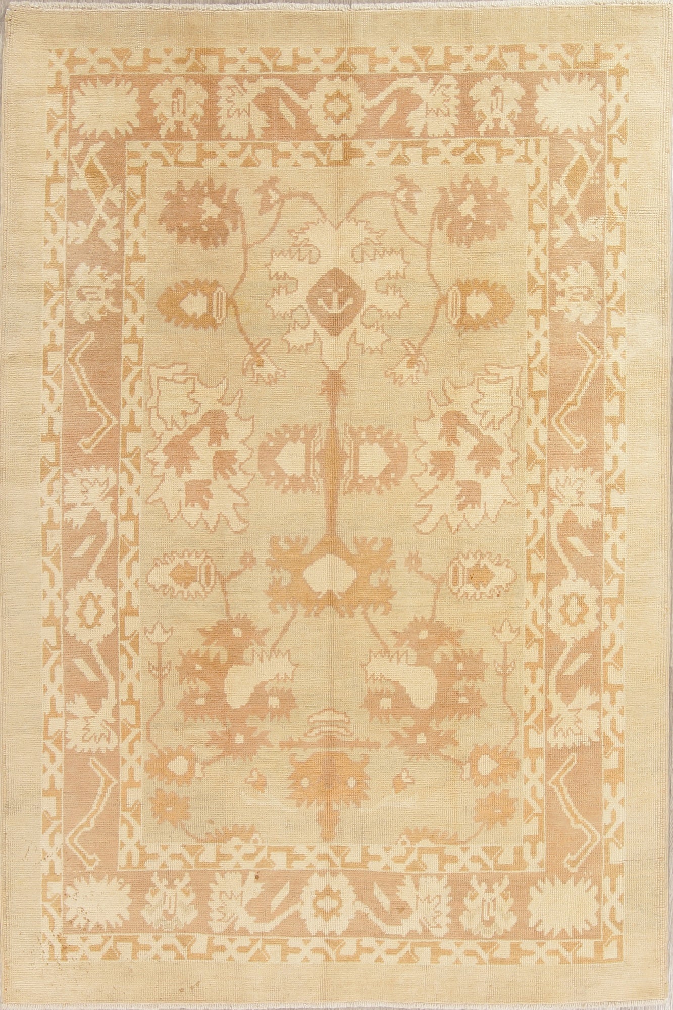 Vegetable Dye Muted Gold Oushak Turkish Hand-Knotted 7x11 Wool Area Rug