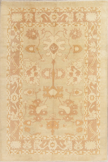 Vegetable Dye Muted Gold Oushak Turkish Hand-Knotted 7x11 Wool Area Rug