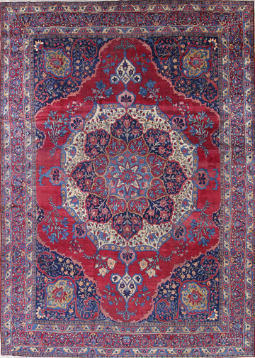 Pre-1900 Vegetable Dye Yazd Antique Persian Hand-Knotted  11x15 Wool Area Rug