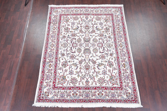 All-Over Floral Kashmar Persian Hand-Knotted Ivory 6x8 Area Rug