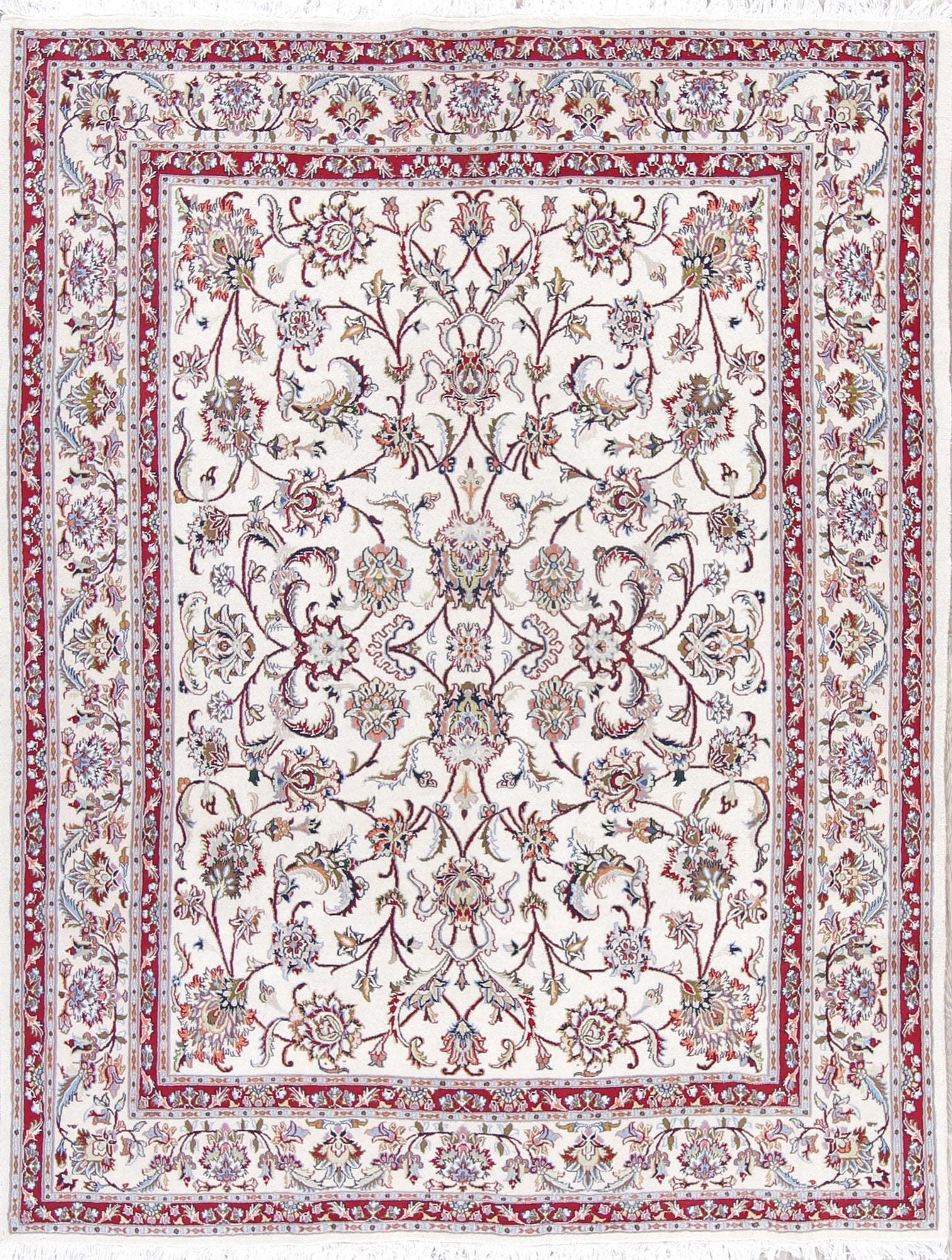 All-Over Floral Kashmar Persian Hand-Knotted Ivory 6x8 Area Rug