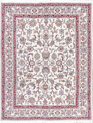 All-Over Floral Kashmar Persian Hand-Knotted Ivory 6x8 Area Rug