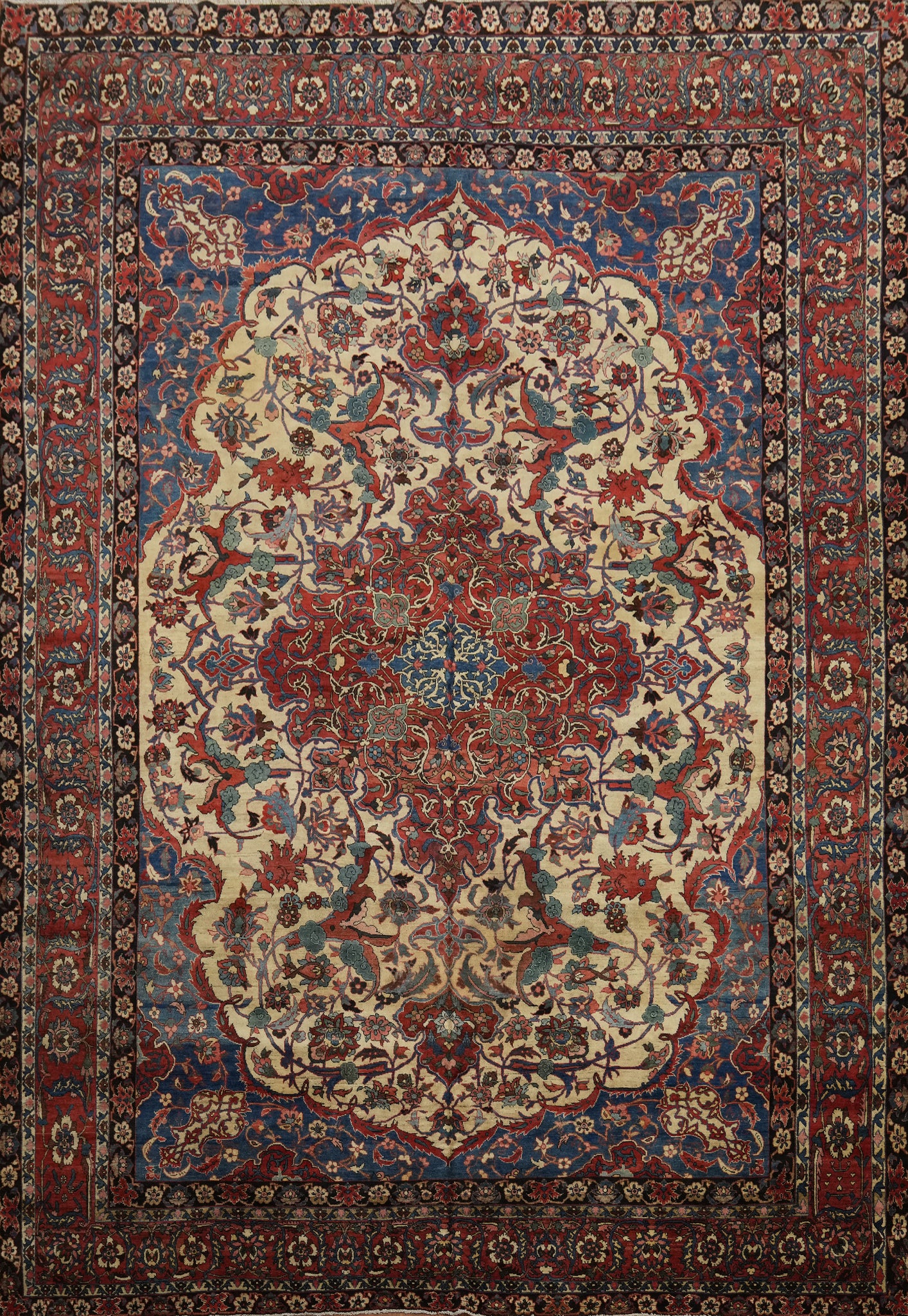 Antique Vegetable Dye Bakhtiari Saman Persian Large Rug 11x15