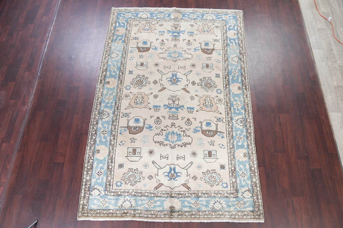 One of a Kind All-Over Heriz Serapi Persian Hand-Knotted 6x10 Wool Area Rug