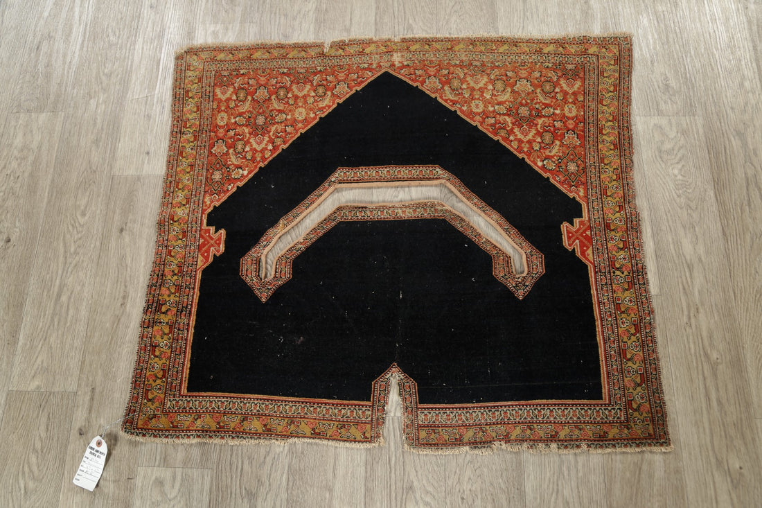 Pre-1900 Vegetable Dye Senneh Persian Hand-Knotted 3x4 Wool Rug