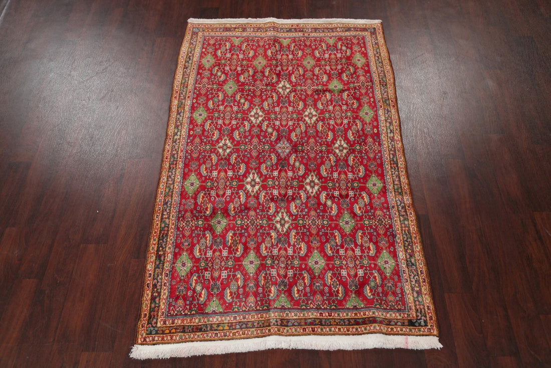 Vegetable Dye Red Kashkoli Persian Hand-Knotted 4x7 Wool Area Rug