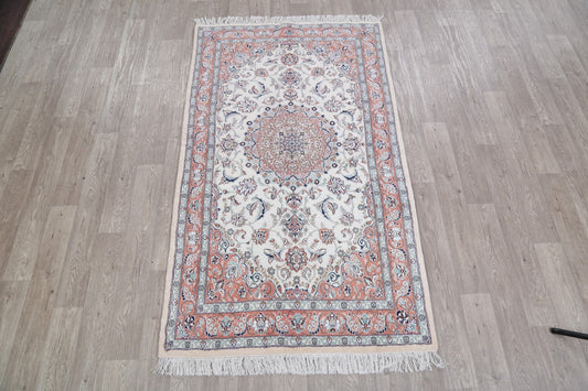 Floral Ivory Nain Persian Hand-Knotted 4x7 Wool Area Rug