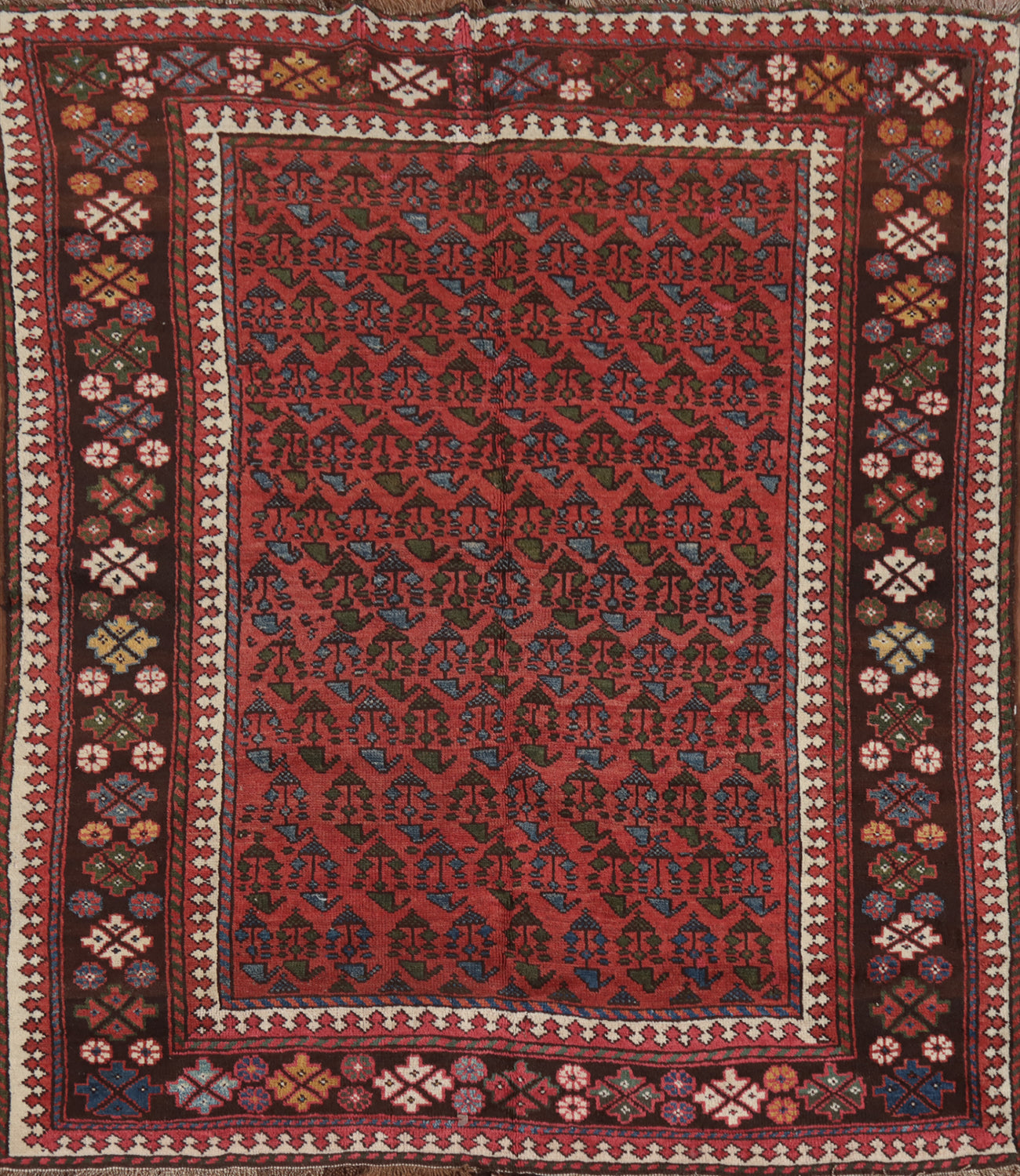 Vegetable Dye Antique Bakhtiari Saman Persian Wool Rug 4x5