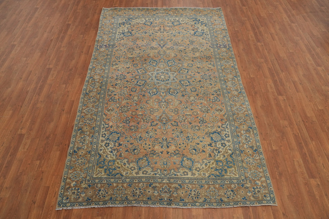 Vintage Wool Kashan Persian Distressed Area Rug 6x10