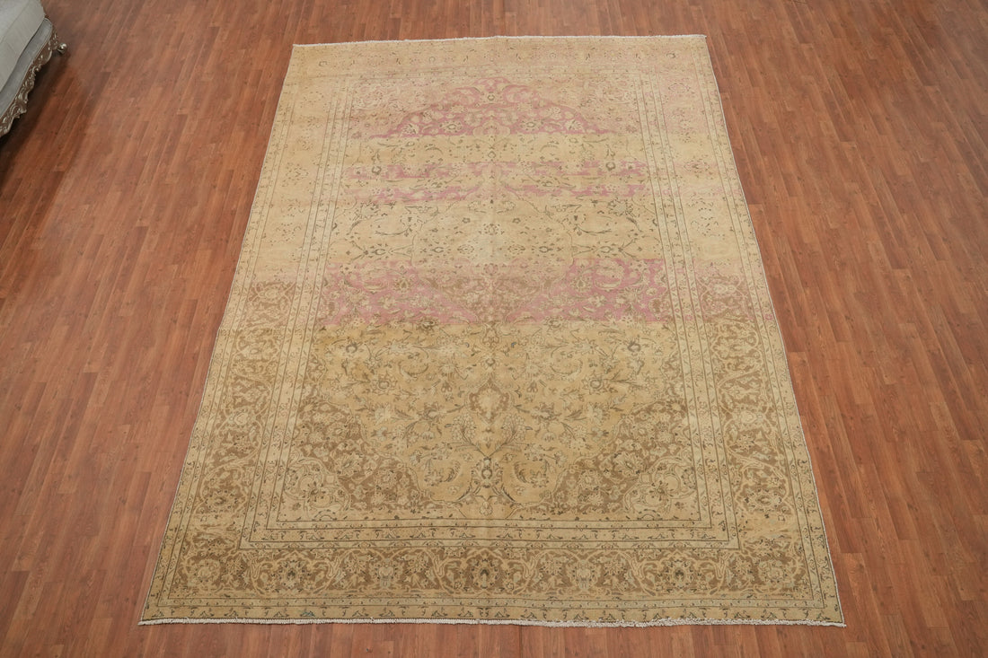 Distressed Muted Tabriz Persian Area Rug 9x13