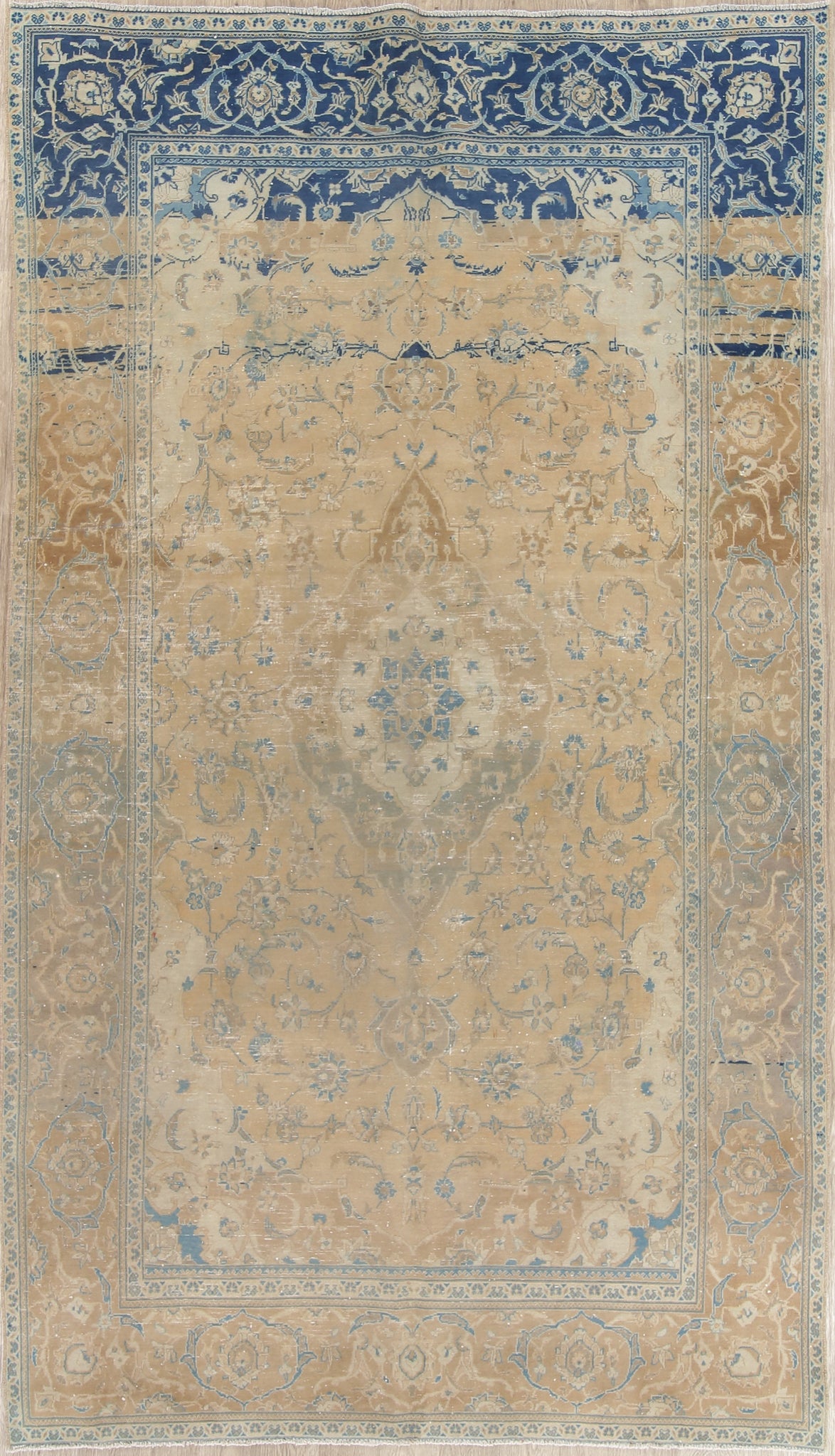 Muted Distressed Kashan Persian Area Rug 6x11
