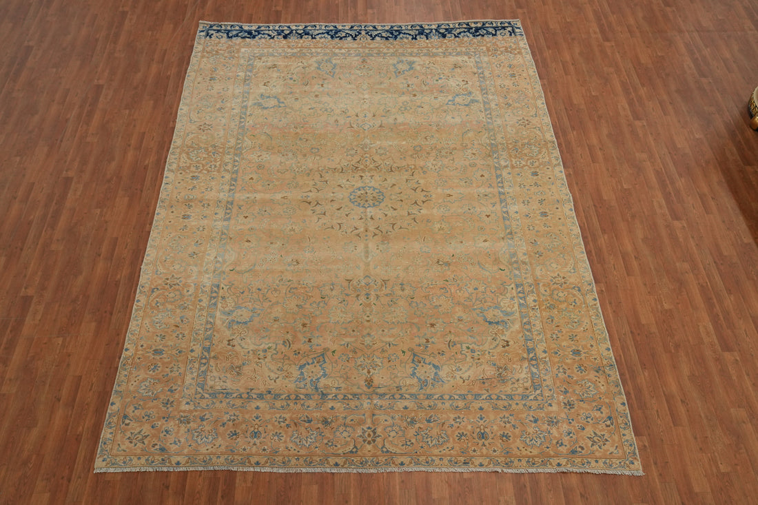 Distressed Wool Kashan Persian Area Rug 9x13