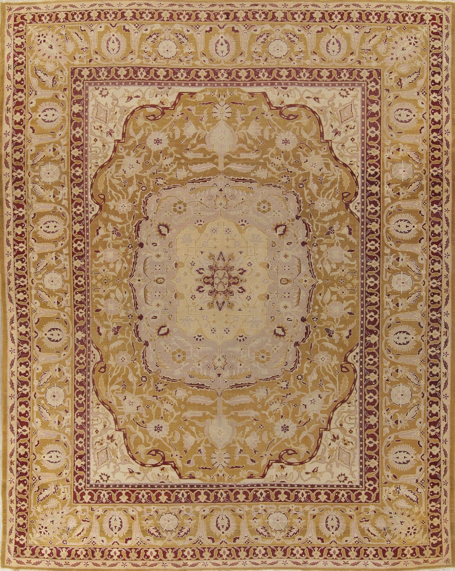 Pre-1900 Vegetable Dye Gold Agra Indian Rug 10x13