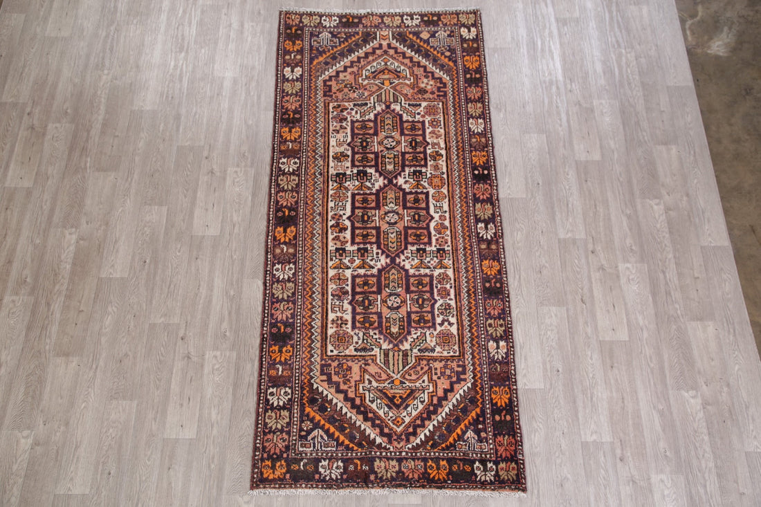 Antique Ivory Shiraz Persian Runner Rug 4x9