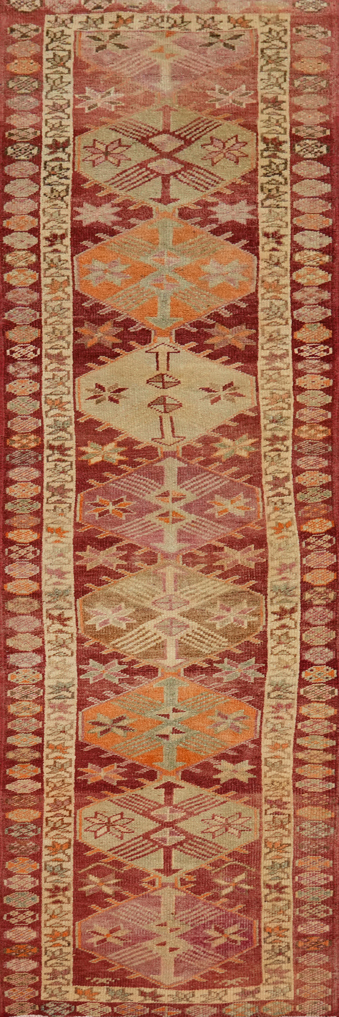 Geometric Wool Oushak Turkish Runner Rug 3x12