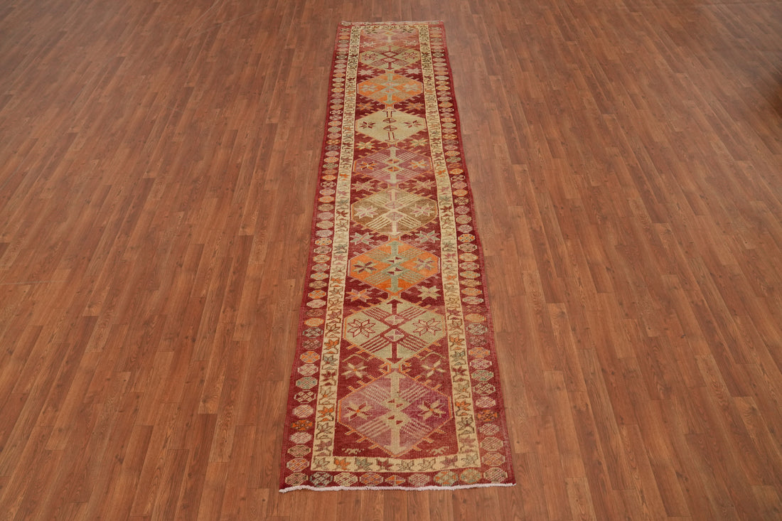 Geometric Wool Oushak Turkish Runner Rug 3x12