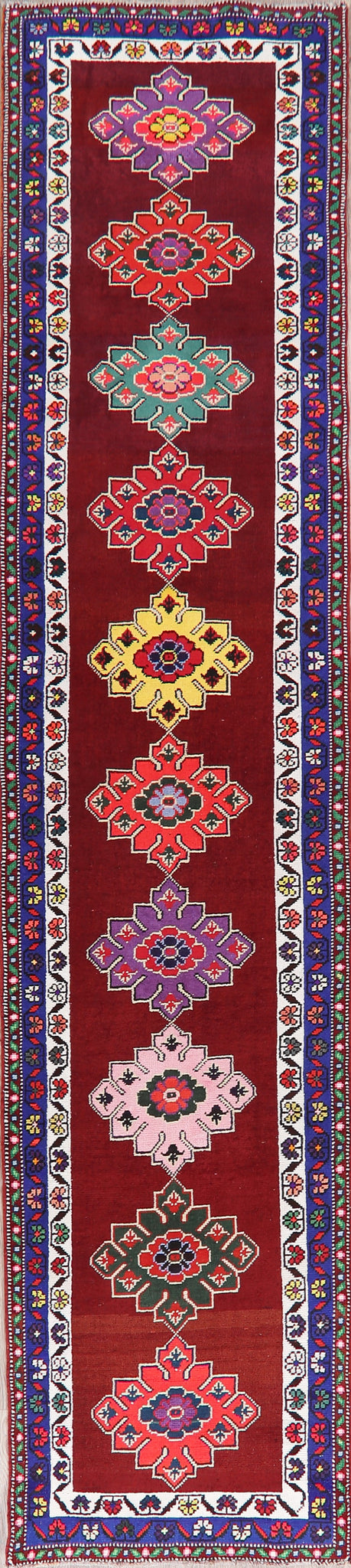 Geometric Oushak Turkish Wool Runner Rugs 3x12