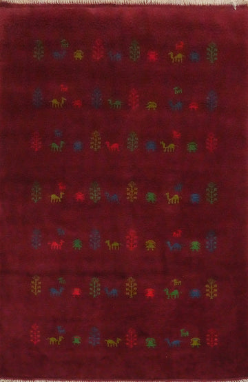 Tribal Red Gabbeh Shiraz Persian Wool Rug 4x6