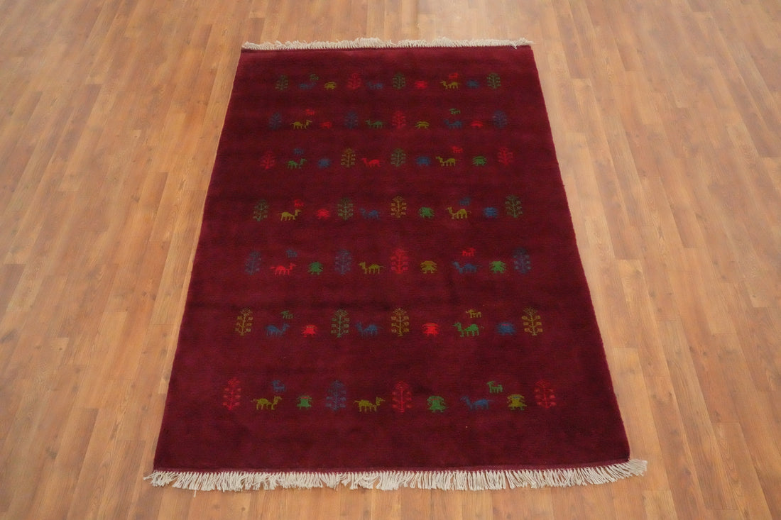 Tribal Red Gabbeh Shiraz Persian Wool Rug 4x6