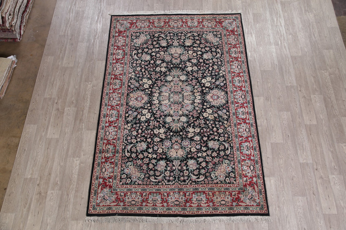 Black Wool Floral Aubusson Oriental Area Rug 6x9