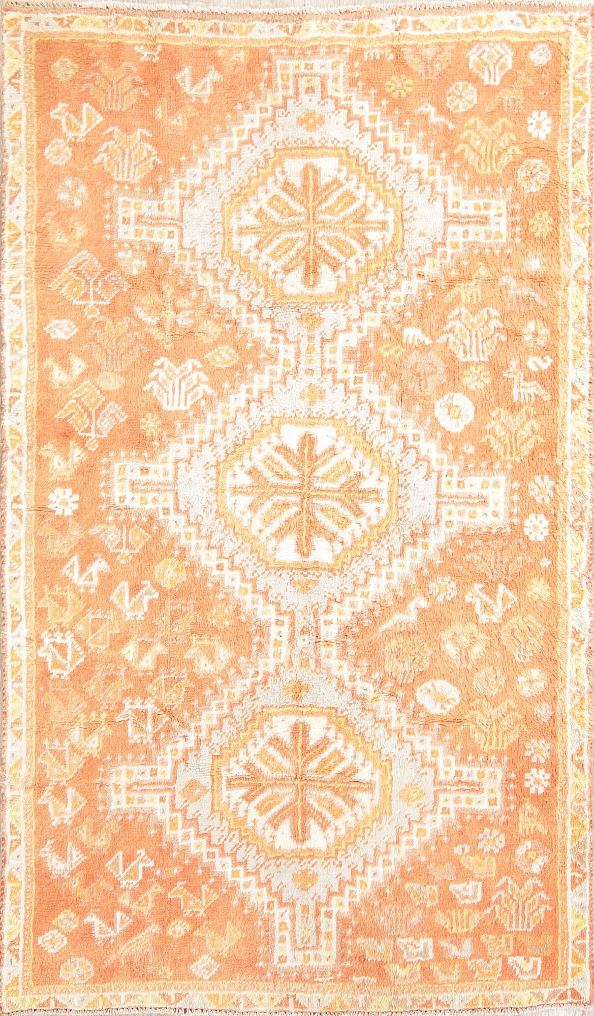 Vintage Orange Tribal Shiraz Persian Wool Rug 4x8