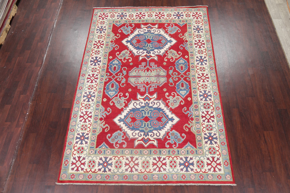 Red Super Kazak-Chechen Oriental Wool Area Rug 7x10