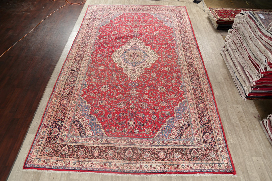 Large Vintage Floral Red Shahbaft Persian Wool Rug 10x17