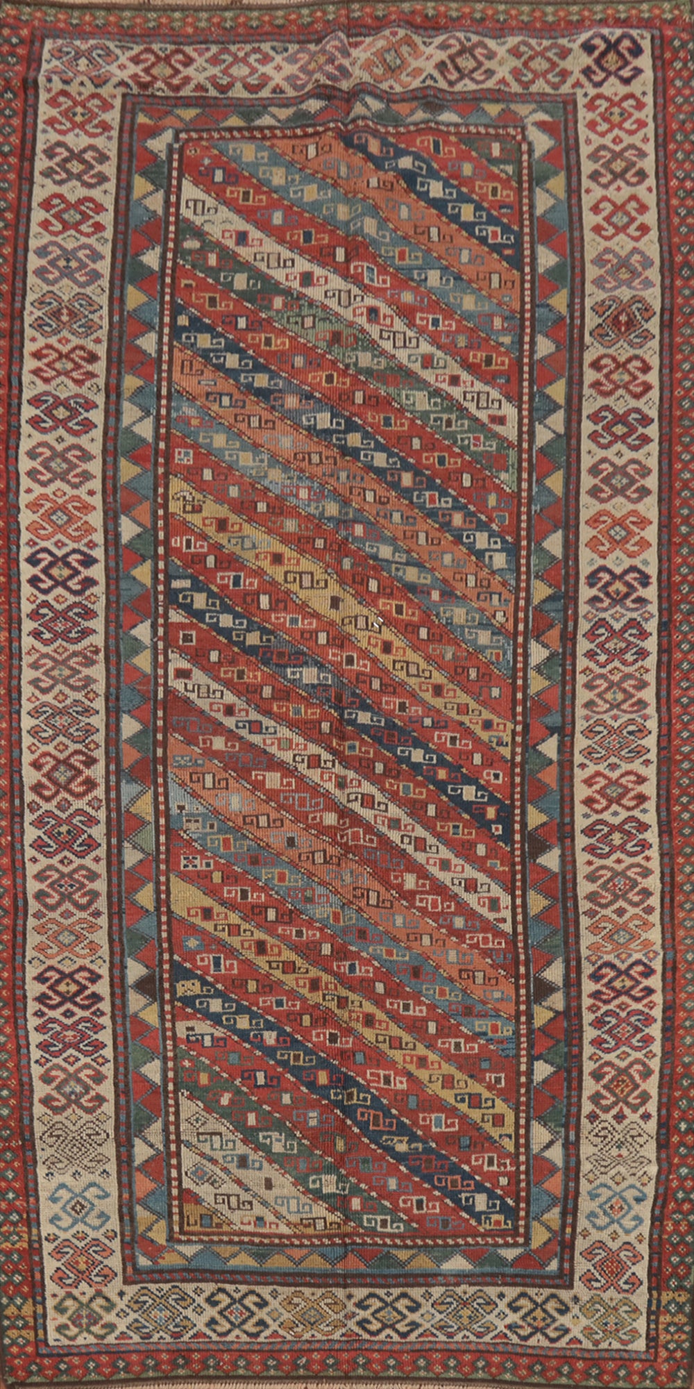 Pre-1900 Antique Kazak Caucasian Vegetable Dye Rug 4x8