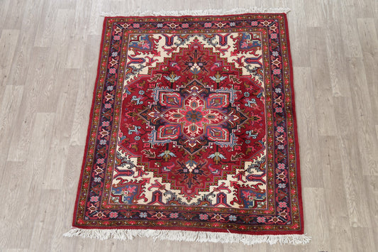 Geometric Red Heriz Persian Area Rug 5x6