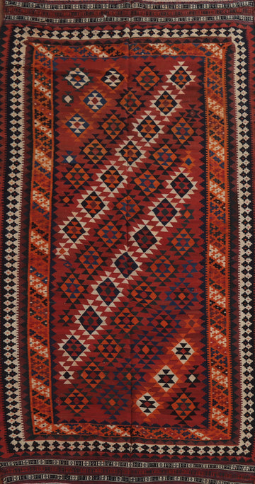Vintage Geometric Kilim Qashqai Persian Rug 5x10