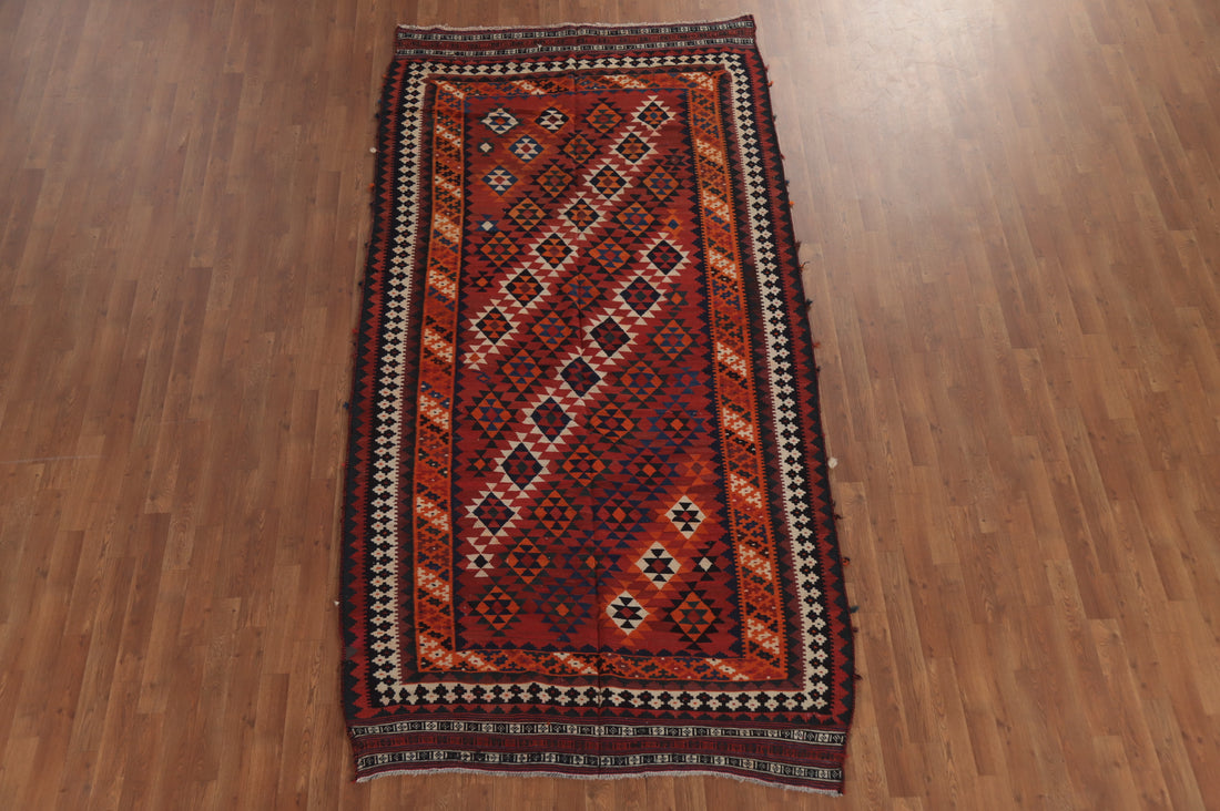 Vintage Geometric Kilim Qashqai Persian Rug 5x10