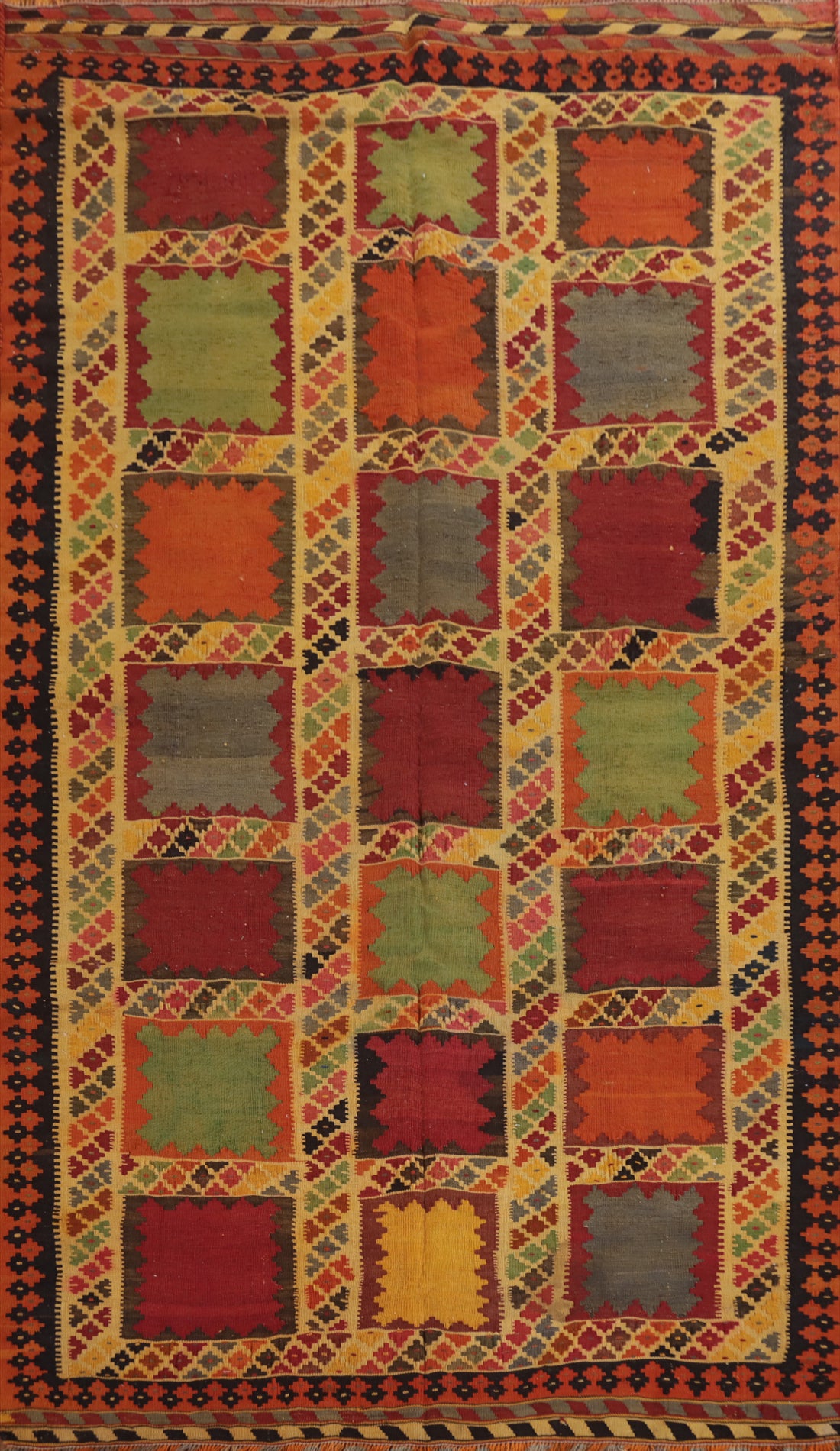 Vintage Geometric Kilim Qashqai Persian Area Rug 5x9