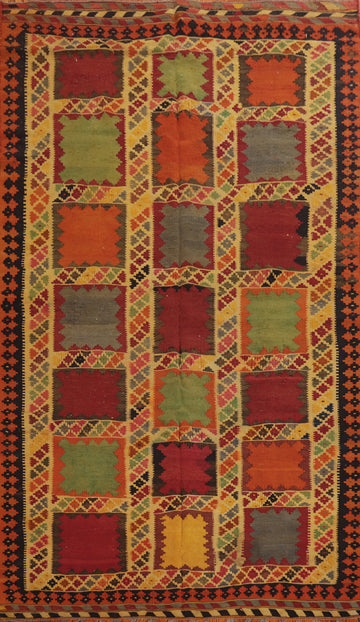 Vintage Geometric Kilim Qashqai Persian Area Rug 5x9