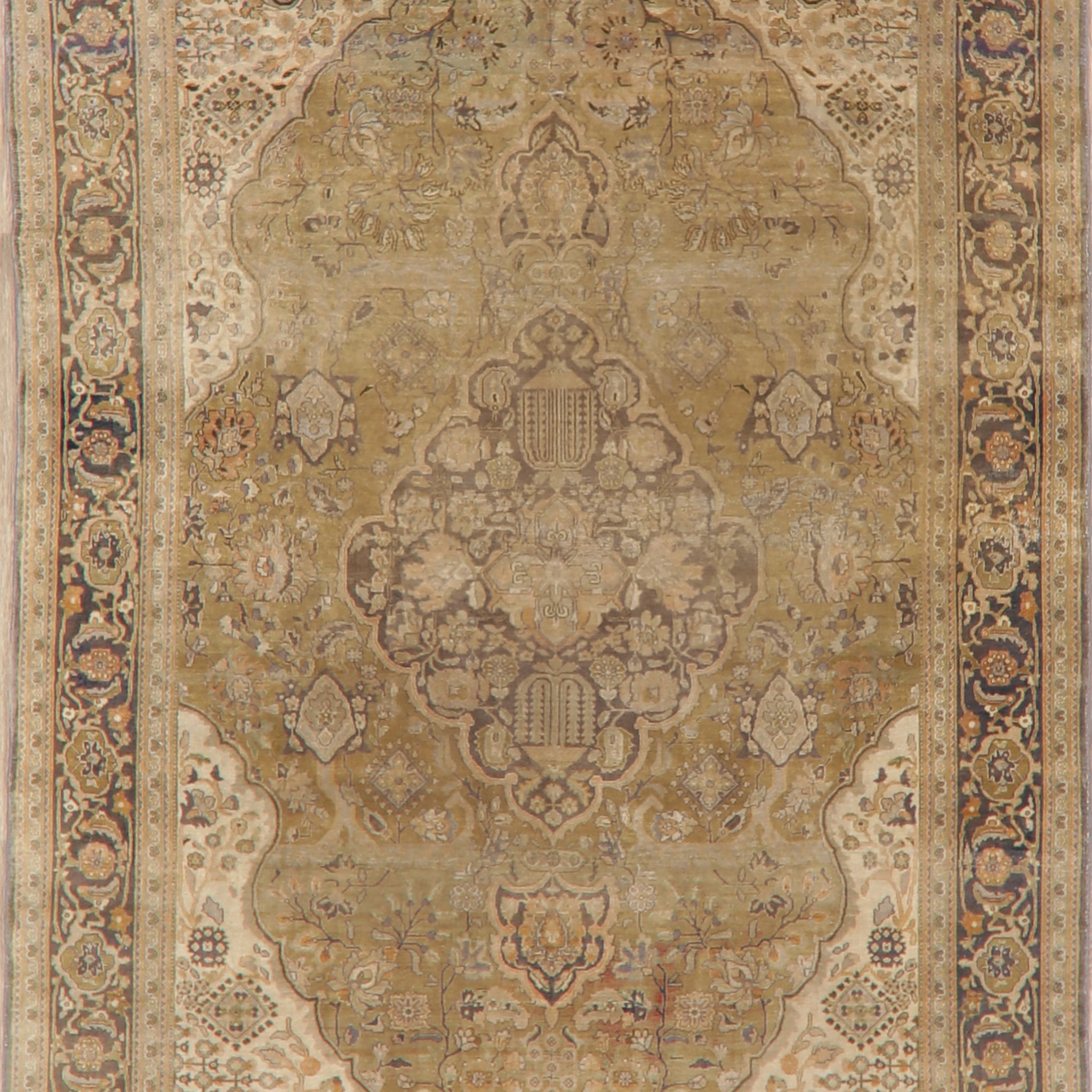 Muted Distressed Green Floral Kashan Persian Area Rug 6x9