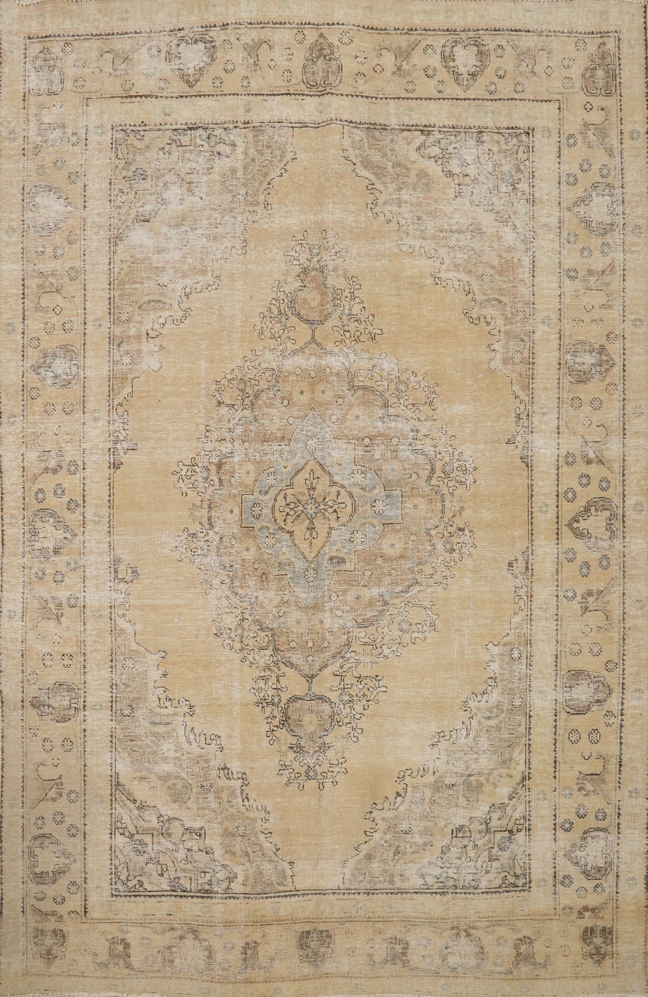 Vintage Distressed Tabriz Beige Persian Area Rug 7x10