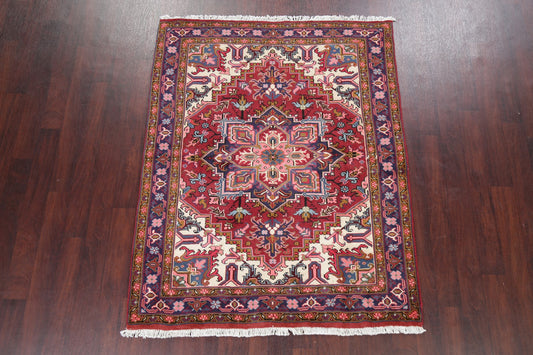 Geometric Red Heriz Persian Area Rug 5x6