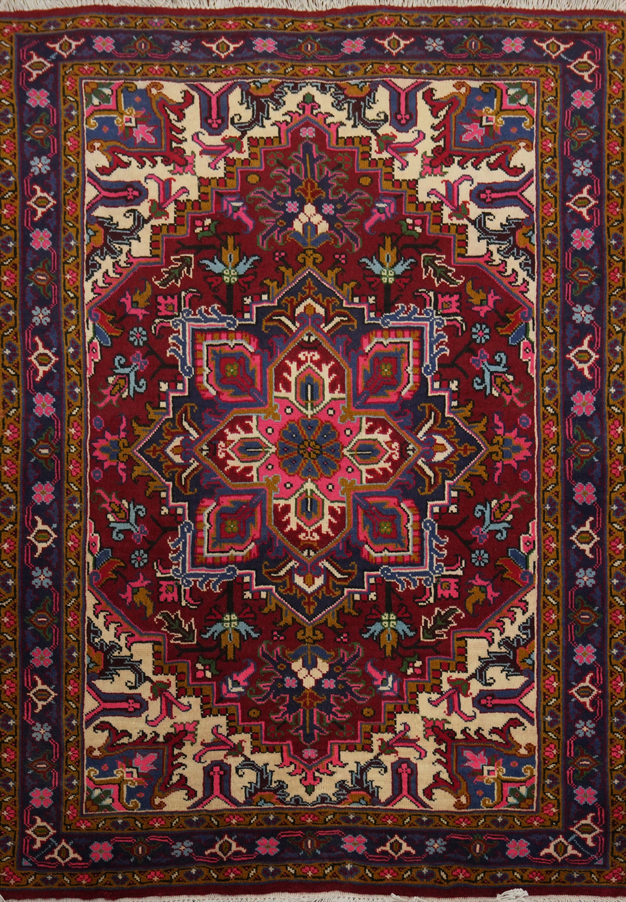 Geometric Red Heriz Persian Rug 5x6
