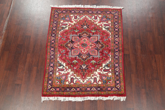 Geometric Red Heriz Persian Area Rug 5x6