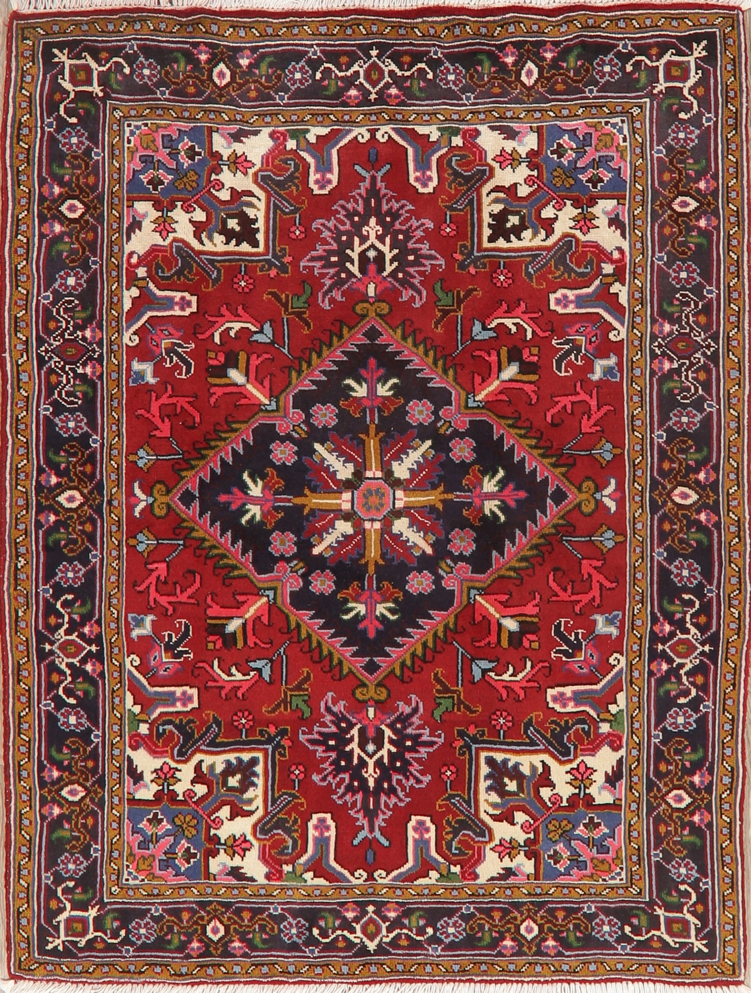 Geometric Red Heriz Persian Area Rug 5x7