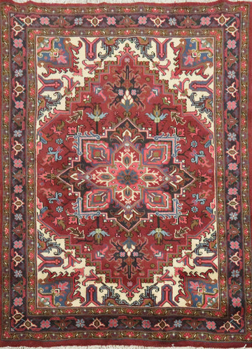 Geometric Red Heriz Persian Rug 5x6