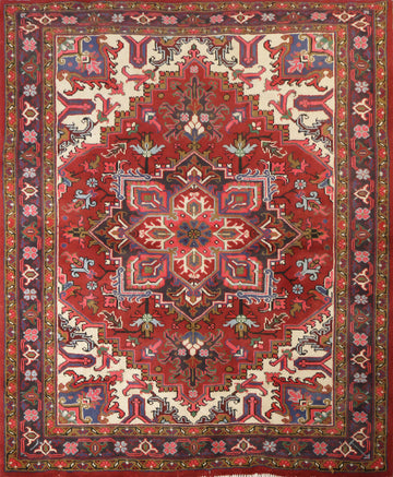 New Geometric Red Heriz Persian Wool Rug 5x6