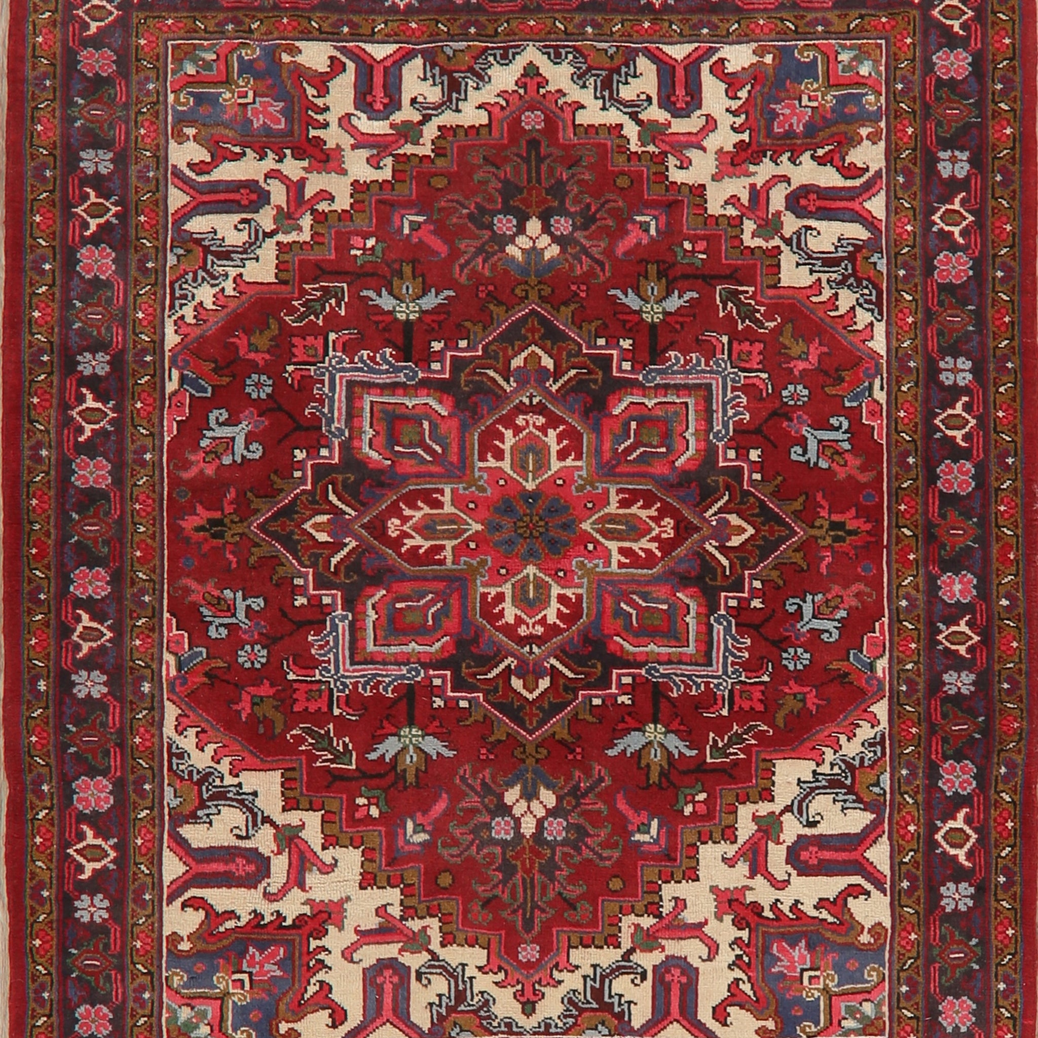 Geometric Red Heriz Persian Area Rug 5x6